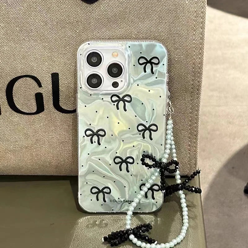 Bowknot Butterfly Pearl Polka Dot Case For iPhone 16 13 15 Pro 12 14 11 Pro Max 16E 7 8 Plus XS Max X XR SE 2020 Girl Cover