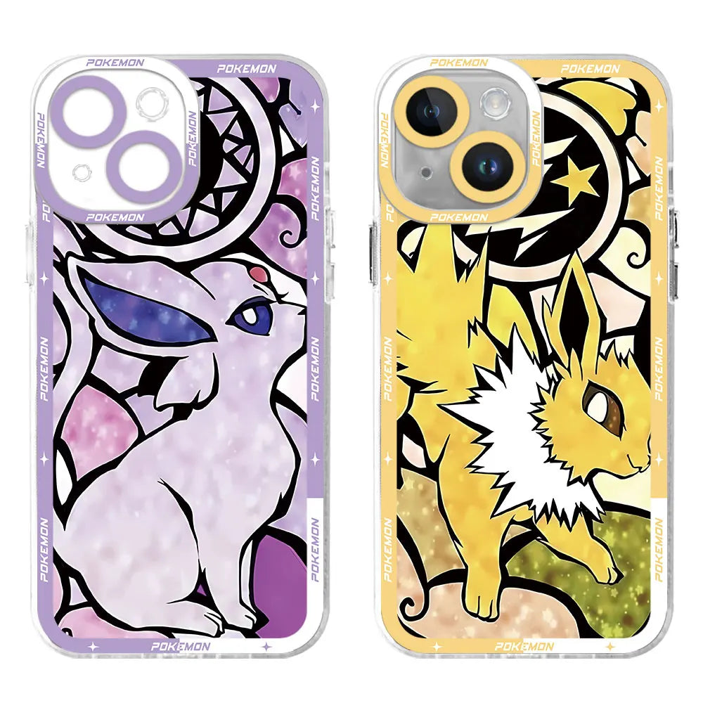 Pokemon Pikachu Eevee Color Art Case for iPhone 13 14 15 Pro Max X 8 Plus 12 Mini 7 6s 11 Pro XS SE XR Back Transparent Soft Bag