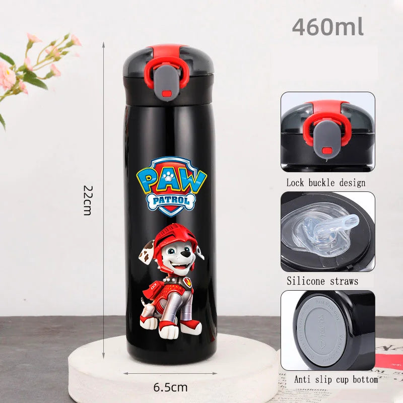 PAW Patrol 460ml Thermal Cup Bouncing Childrens Straw Cup Portable Outdoor Sports Water Cup Drinking Stainless Steel Bottle