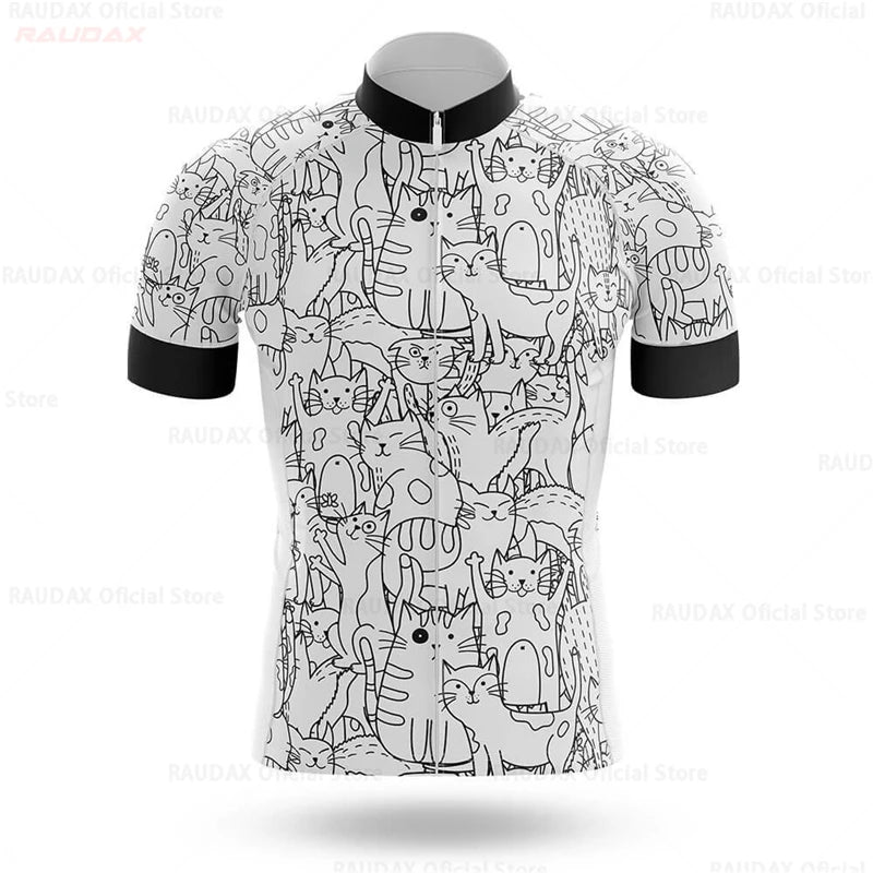 Cycling Jersey Men CARTOON CAT Bike Top MTB Bicycle Shirt Mountain Road Riding Clothing Short Sleeve Summer Biking Blouse