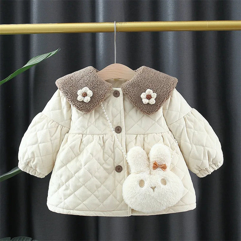 2023 Newborn baby girl clothes floral hooded cotton-padded jacket outerwear for 1 year baby birthday clothing girls outfits coat