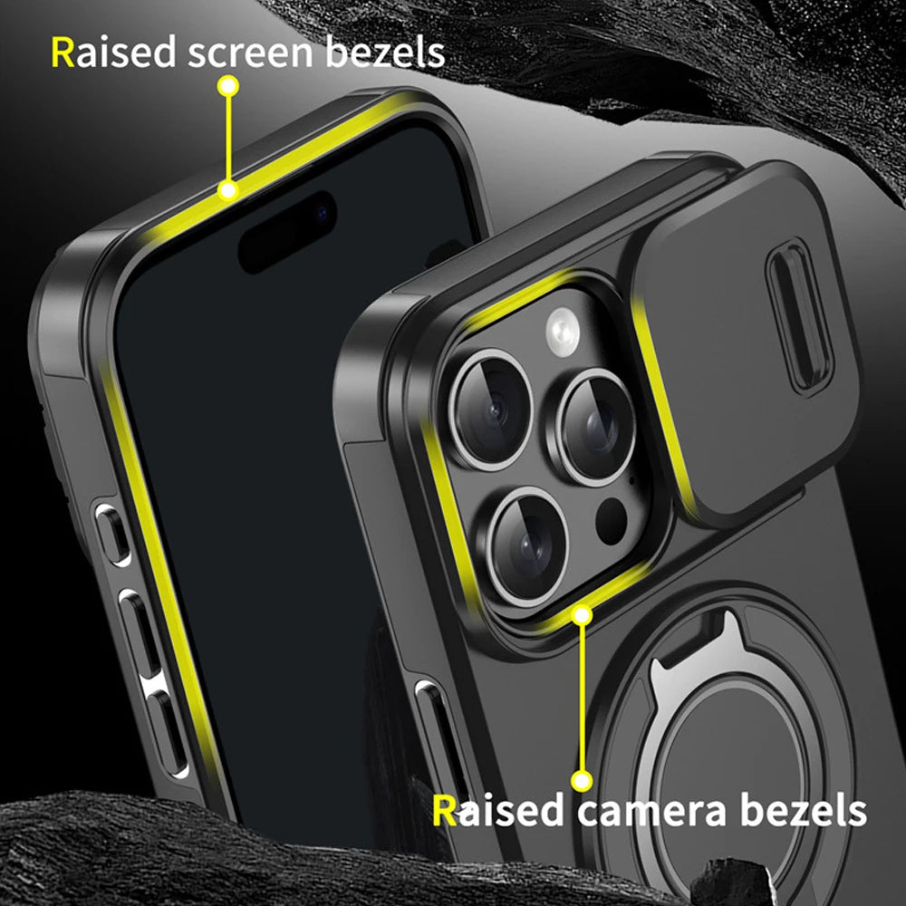 For Magsafe Magnetic Ring Holder Fold Bracket Phone Case For iPhone 17 Air 16 15 14 Plus 13 12 11 Pro Max 16E Slide Camera Cover