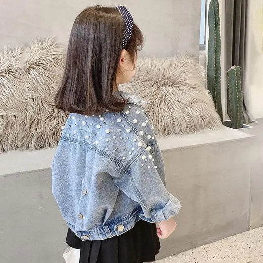 New Spring Autumn Pearl Embellishment Teenage Girls Denim Coat Children Fashion Windbreaker Kids Birthday Present Outerwear - ST Superstore
