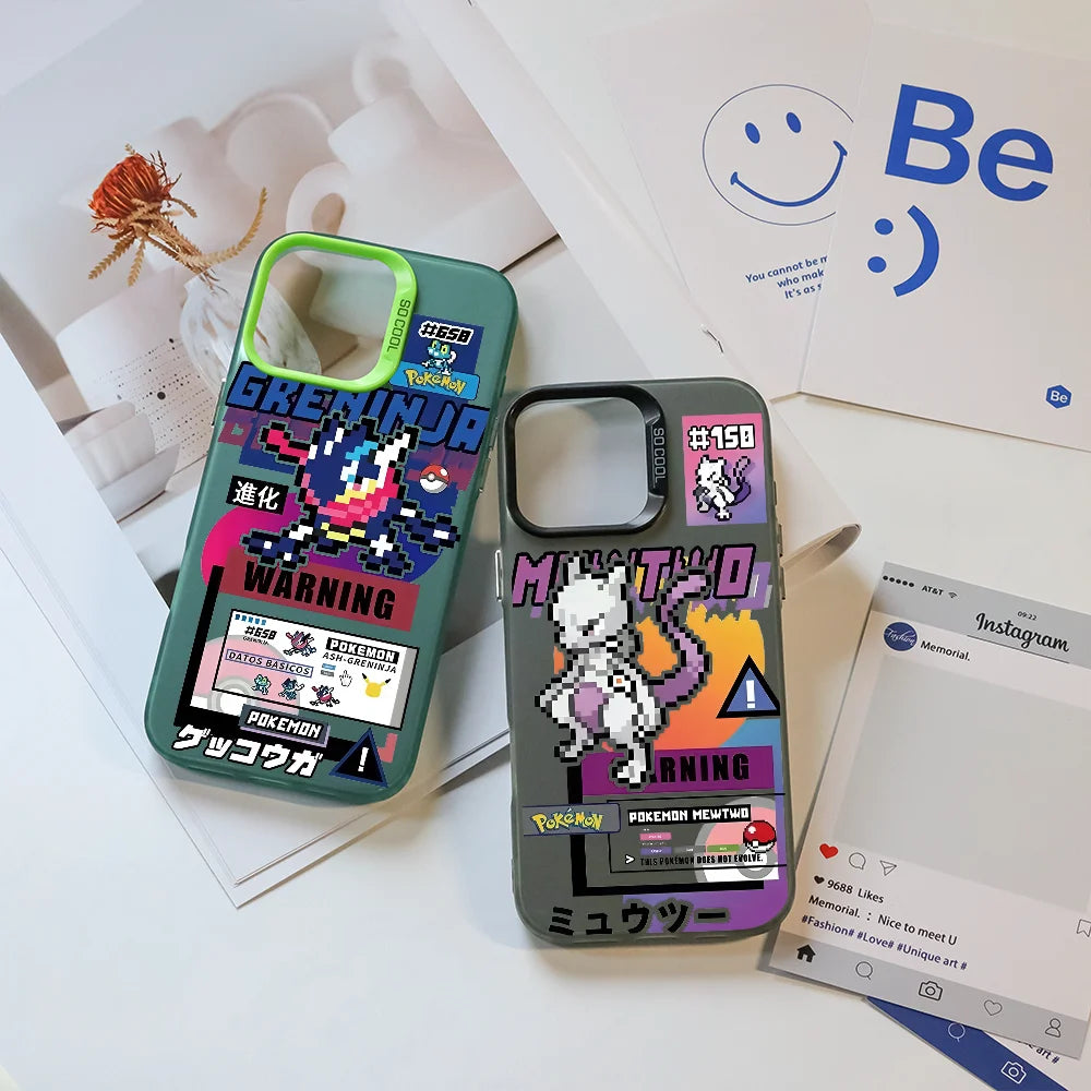 Mewtwo Greninja Cute Phone Case For IPhone 16 Pro Max 15 14 13 12 11 Plus Multicolor Aurora Laser Shockproof Funda