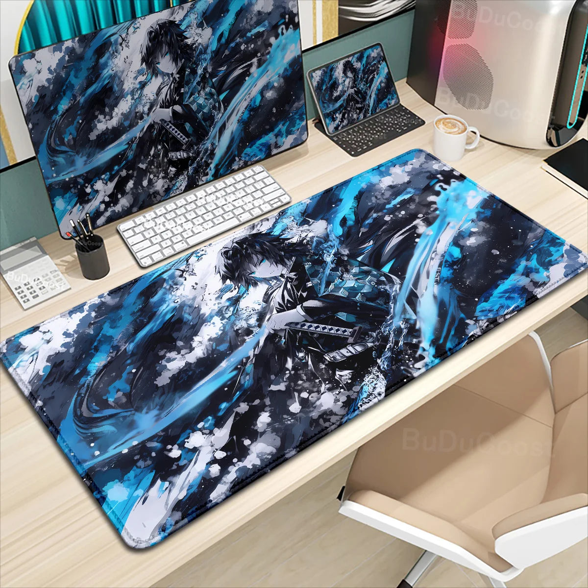 XXL Anime Demon Slayer Kochou Shinobu Mousepad Computer Gamer Lock Edge Table Pad Large Keyboard Mouse Pad Natural Rubber Carpet