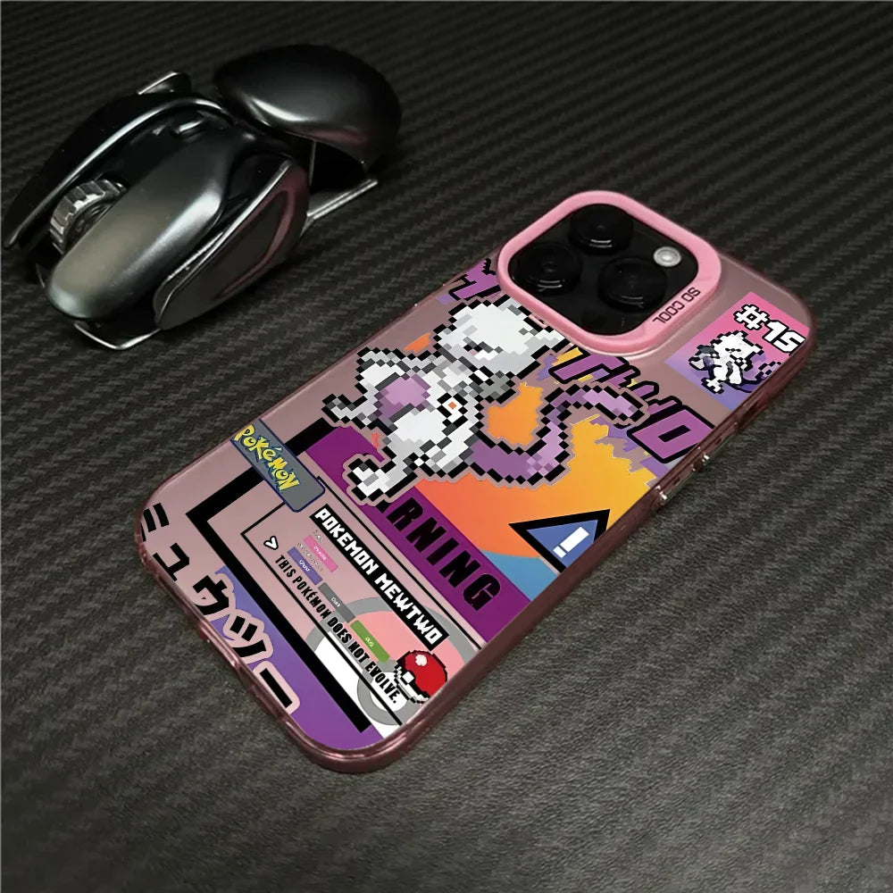 Mewtwo Greninja Cute Phone Case For IPhone 16 Pro Max 15 14 13 12 11 Plus Multicolor Aurora Laser Shockproof Funda