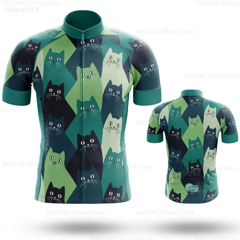 Cycling Jersey Men CARTOON CAT Bike Top MTB Bicycle Shirt Mountain Road Riding Clothing Short Sleeve Summer Biking Blouse