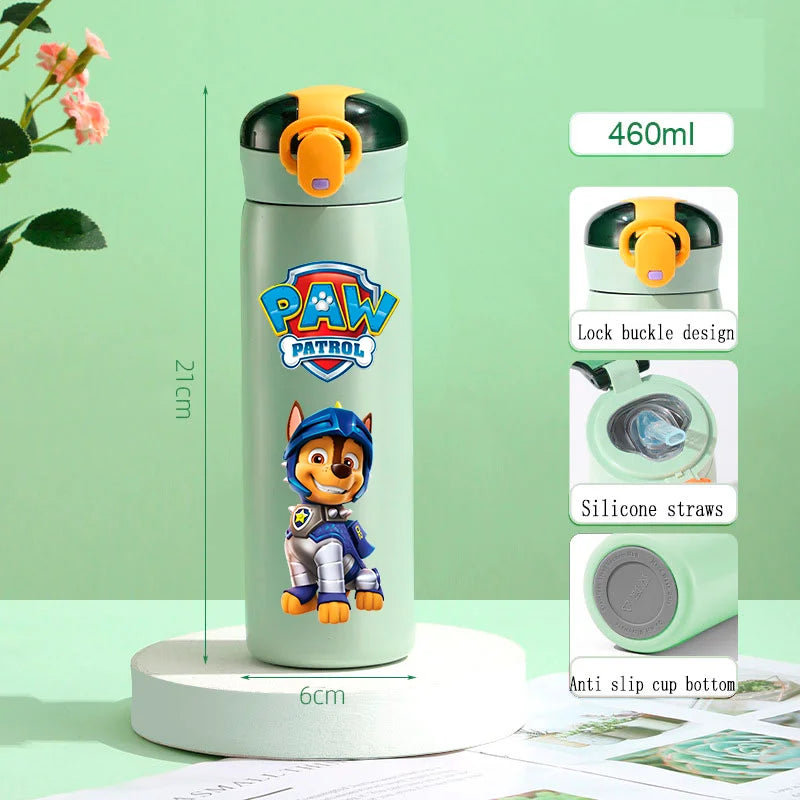 PAW Patrol 460ml Thermal Cup Bouncing Childrens Straw Cup Portable Outdoor Sports Water Cup Drinking Stainless Steel Bottle