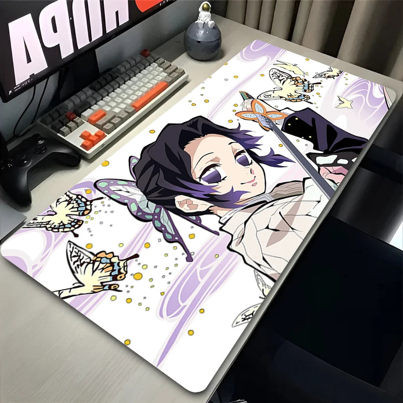 Flower Butterfly Mouse Pad Laptop Japan Anime Keyboard Rug PC Demon Slayer Gaming Mousepad 900x400 Moon Kochou Shinobu Desk Mat