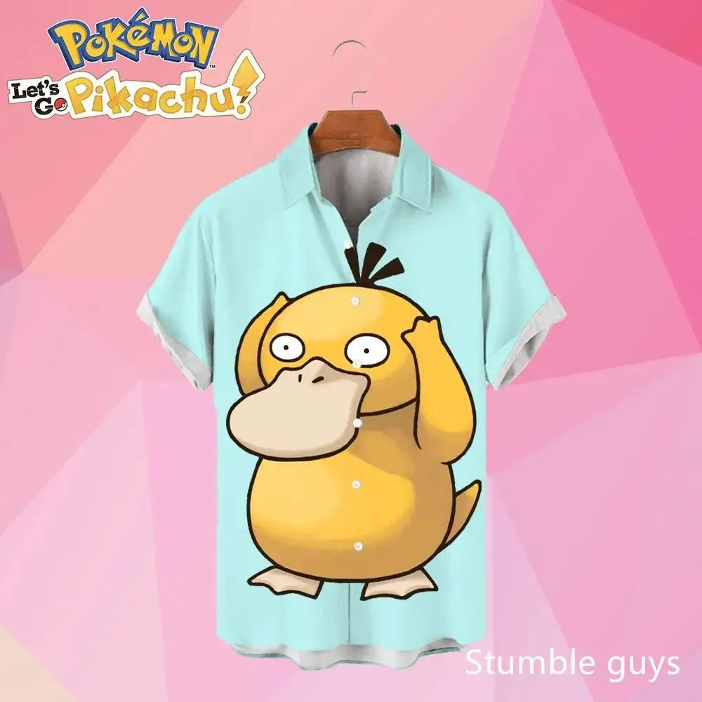 Pokemon Pikachu Hawaiian Men's Shirts 3D Printed Men's Summer Beach Oversize Anime Short-sleeved T-shirt