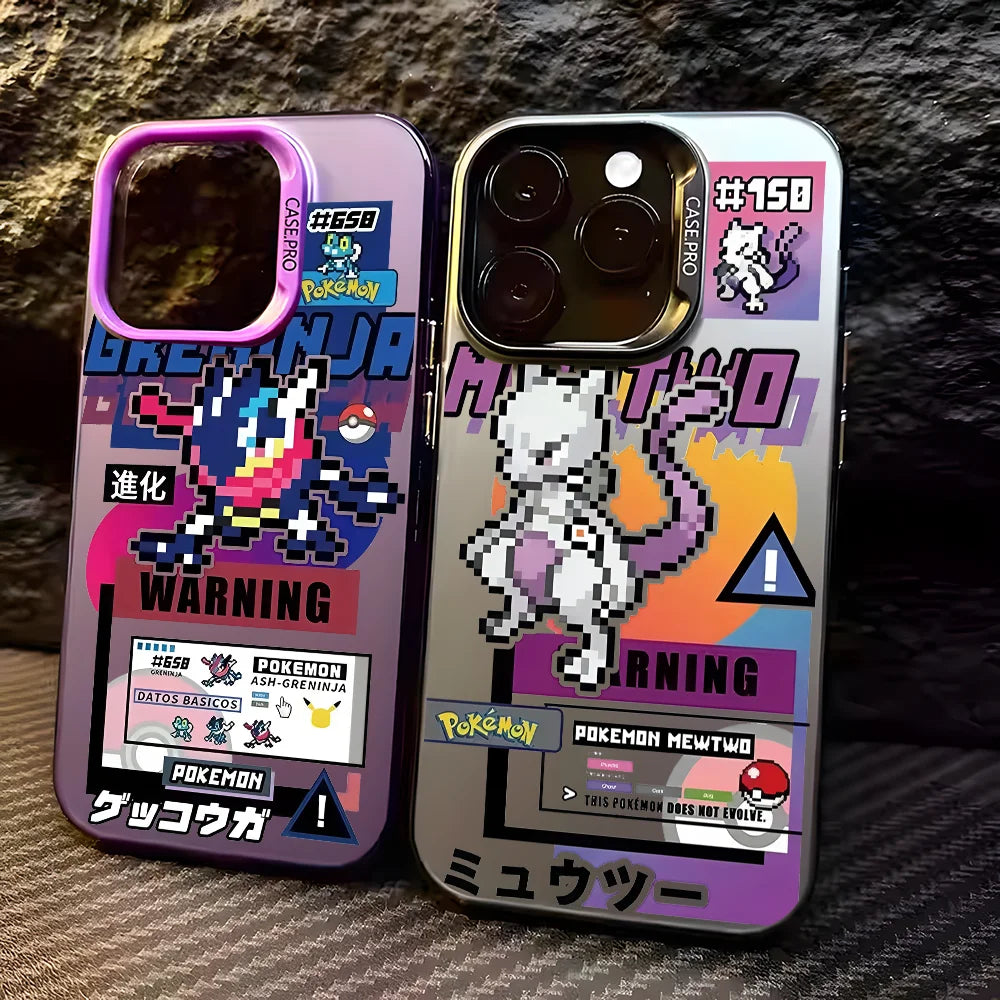 Mewtwo Greninja Cute Phone Case For IPhone 16 Pro Max 15 14 13 12 11 Plus Multicolor Aurora Laser Shockproof Funda