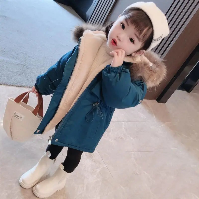 Girls Pie To Overcome Winter Cotton Jacket 2023 New Korean Version Children's Clothing Plus Velvet Thick Kids Coats -20 Degrees