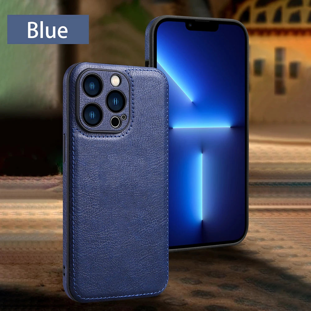 Soft Leather Case for iPhone 15 14 13 12 11 16 Pro Max XR XS Max 7 8 Plus Ultra Thin Lens Protection iphone16 16Pro Cover Coque - ST Superstore