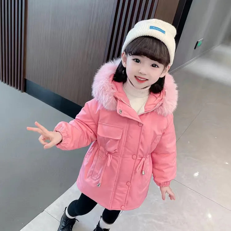 Girls Pie To Overcome Winter Cotton Jacket 2023 New Korean Version Children's Clothing Plus Velvet Thick Kids Coats -20 Degrees