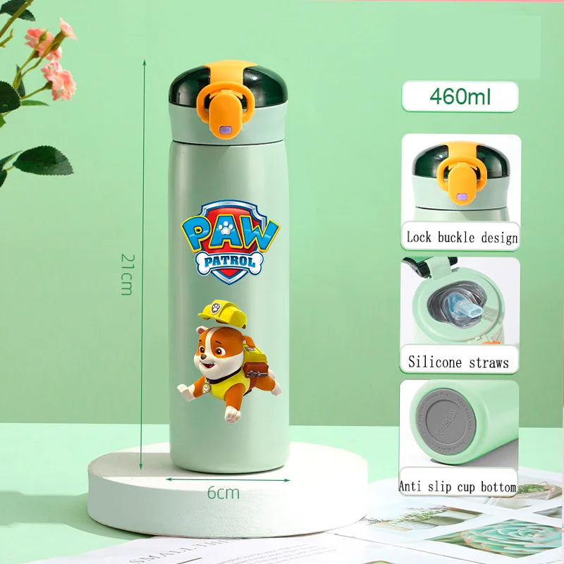 PAW Patrol 460ml Thermal Cup Bouncing Childrens Straw Cup Portable Outdoor Sports Water Cup Drinking Stainless Steel Bottle
