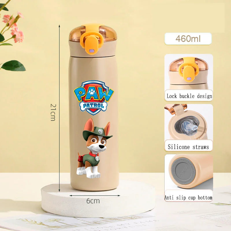 PAW Patrol 460ml Thermal Cup Bouncing Childrens Straw Cup Portable Outdoor Sports Water Cup Drinking Stainless Steel Bottle