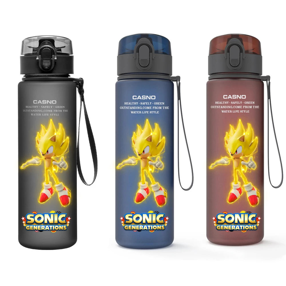 560ML Sonic Hedgehog Sports Water Bottle Portable Gym Travel Clear Leakproof Drinking Bottle Frosted Water Cup Gift for Friends