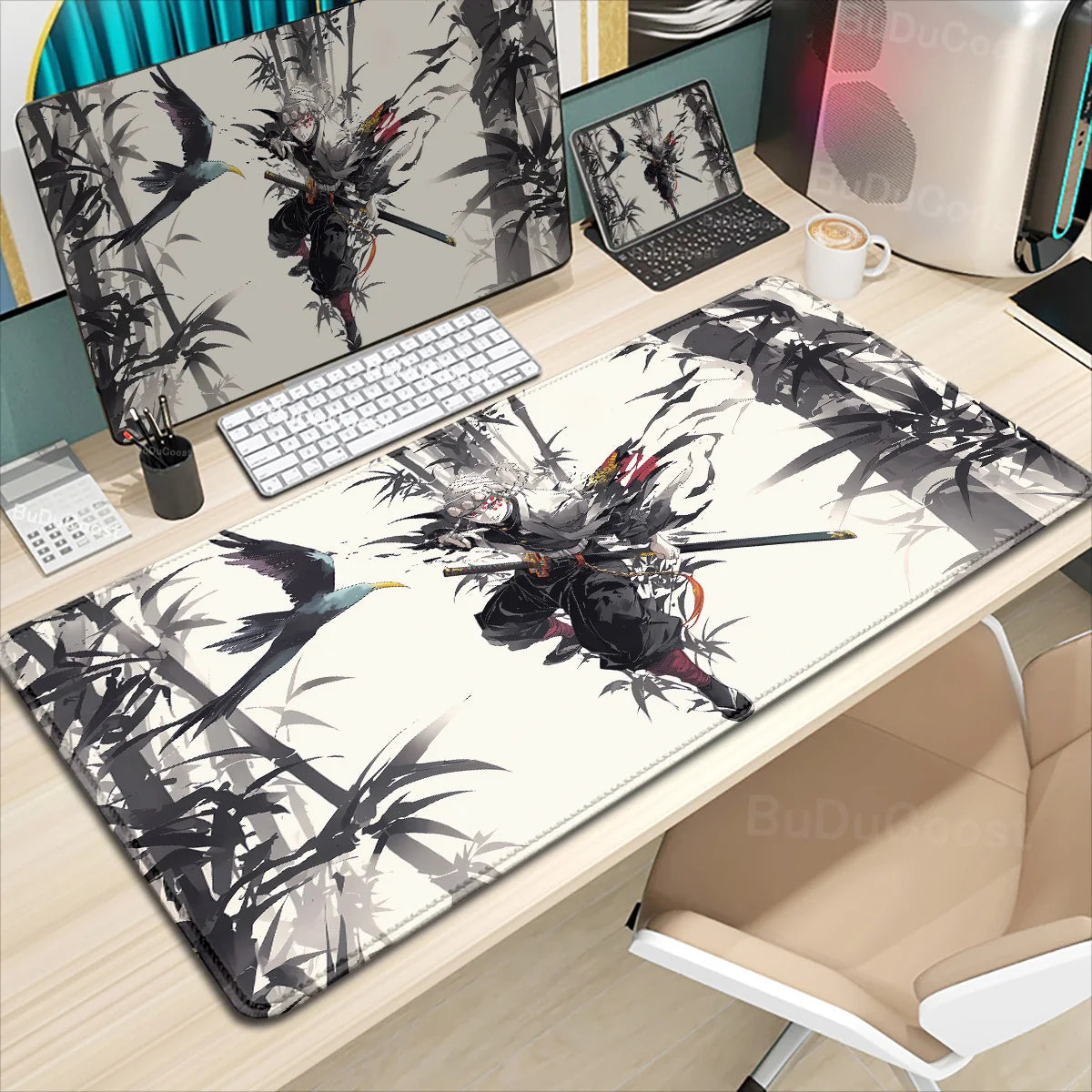 XXL Anime Demon Slayer Kochou Shinobu Mousepad Computer Gamer Lock Edge Table Pad Large Keyboard Mouse Pad Natural Rubber Carpet