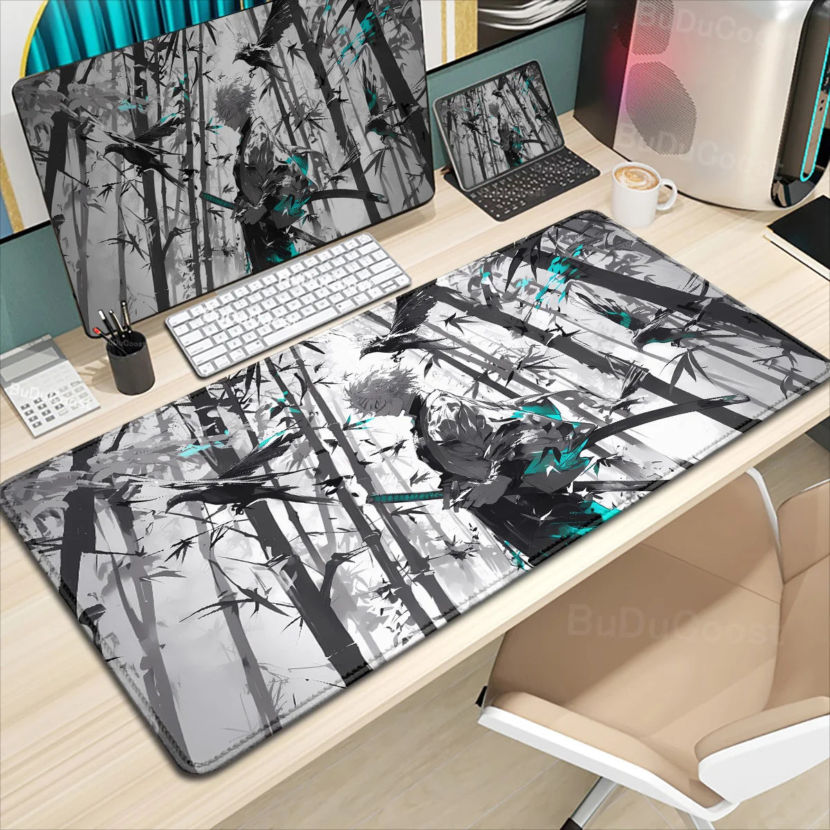 XXL Anime Demon Slayer Kochou Shinobu Mousepad Computer Gamer Lock Edge Table Pad Large Keyboard Mouse Pad Natural Rubber Carpet
