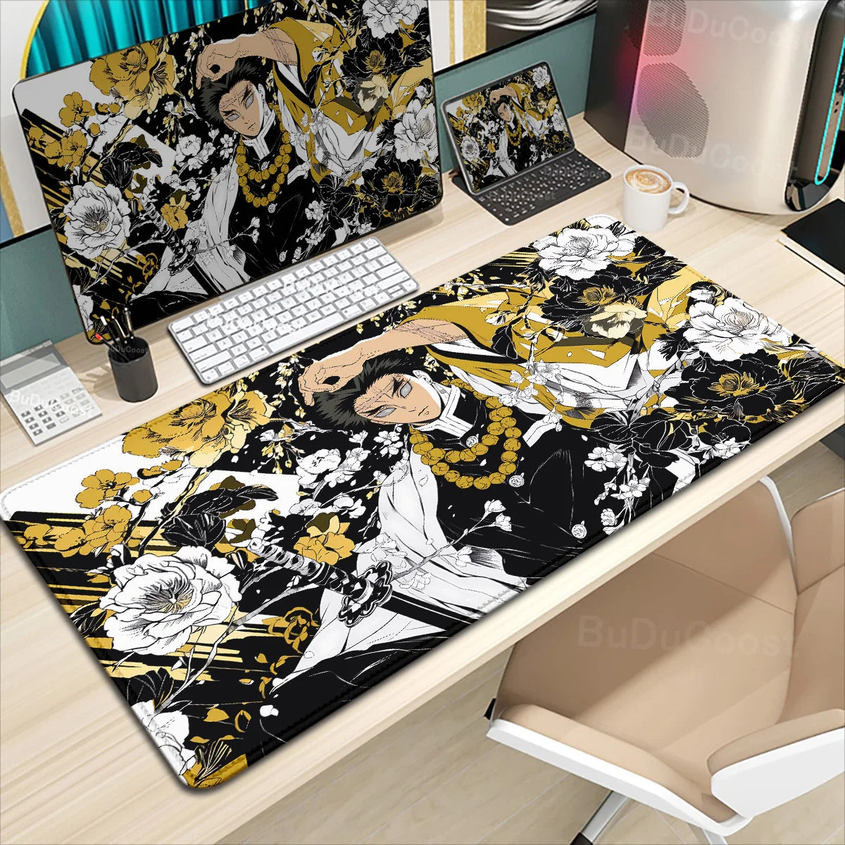 XXL Anime Demon Slayer Kochou Shinobu Mousepad Computer Gamer Lock Edge Table Pad Large Keyboard Mouse Pad Natural Rubber Carpet