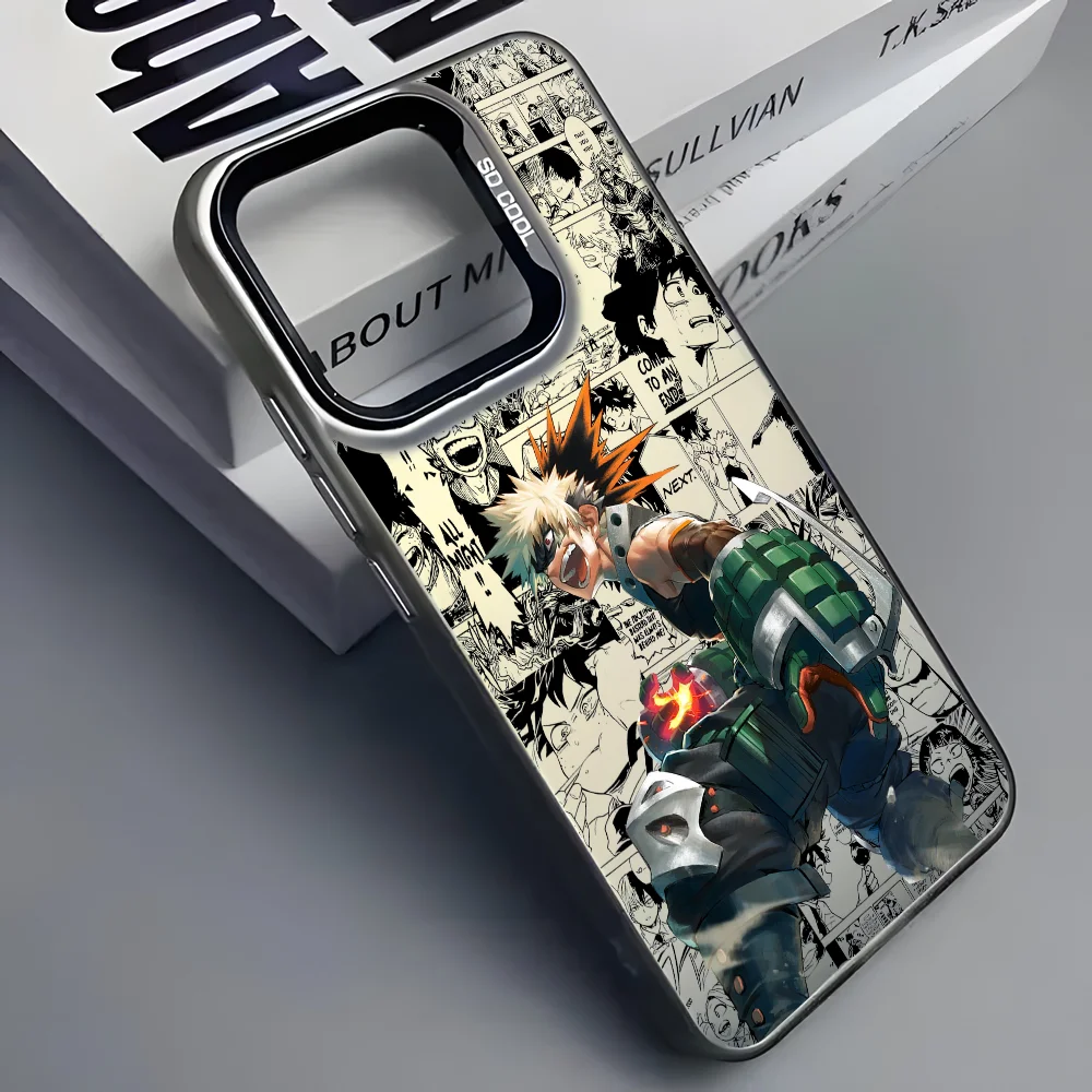 Anime K-Katsuki Bakugo Phone Case For iPhone 16 15 14 13 12 11 Pro Max Black Matte Multicolor Laser Metallic Aurora Cover