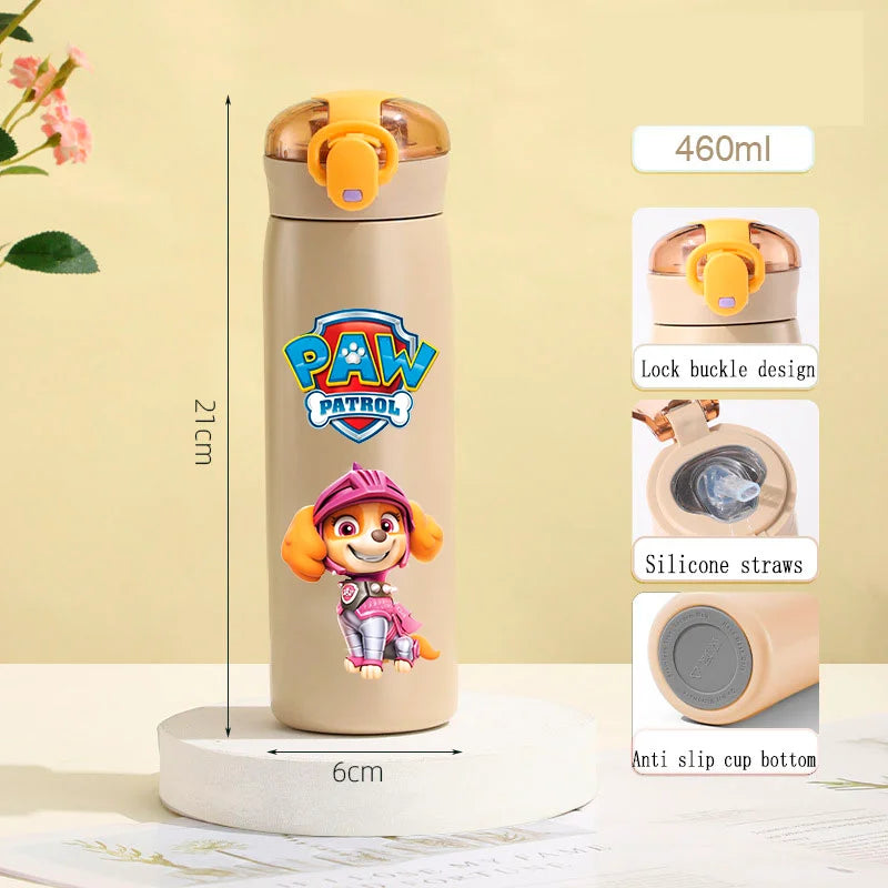 PAW Patrol 460ml Thermal Cup Bouncing Childrens Straw Cup Portable Outdoor Sports Water Cup Drinking Stainless Steel Bottle