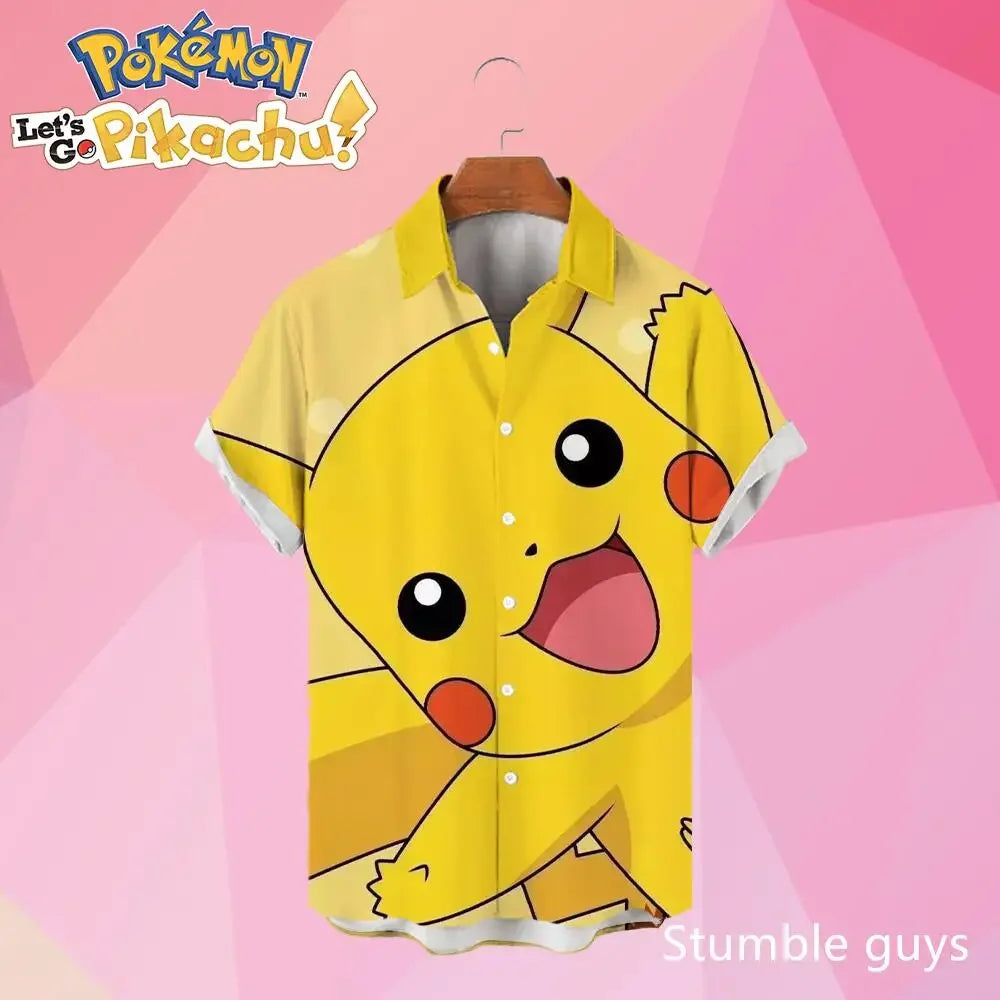 Pokemon Pikachu Hawaiian Men's Shirts 3D Printed Men's Summer Beach Oversize Anime Short-sleeved T-shirt