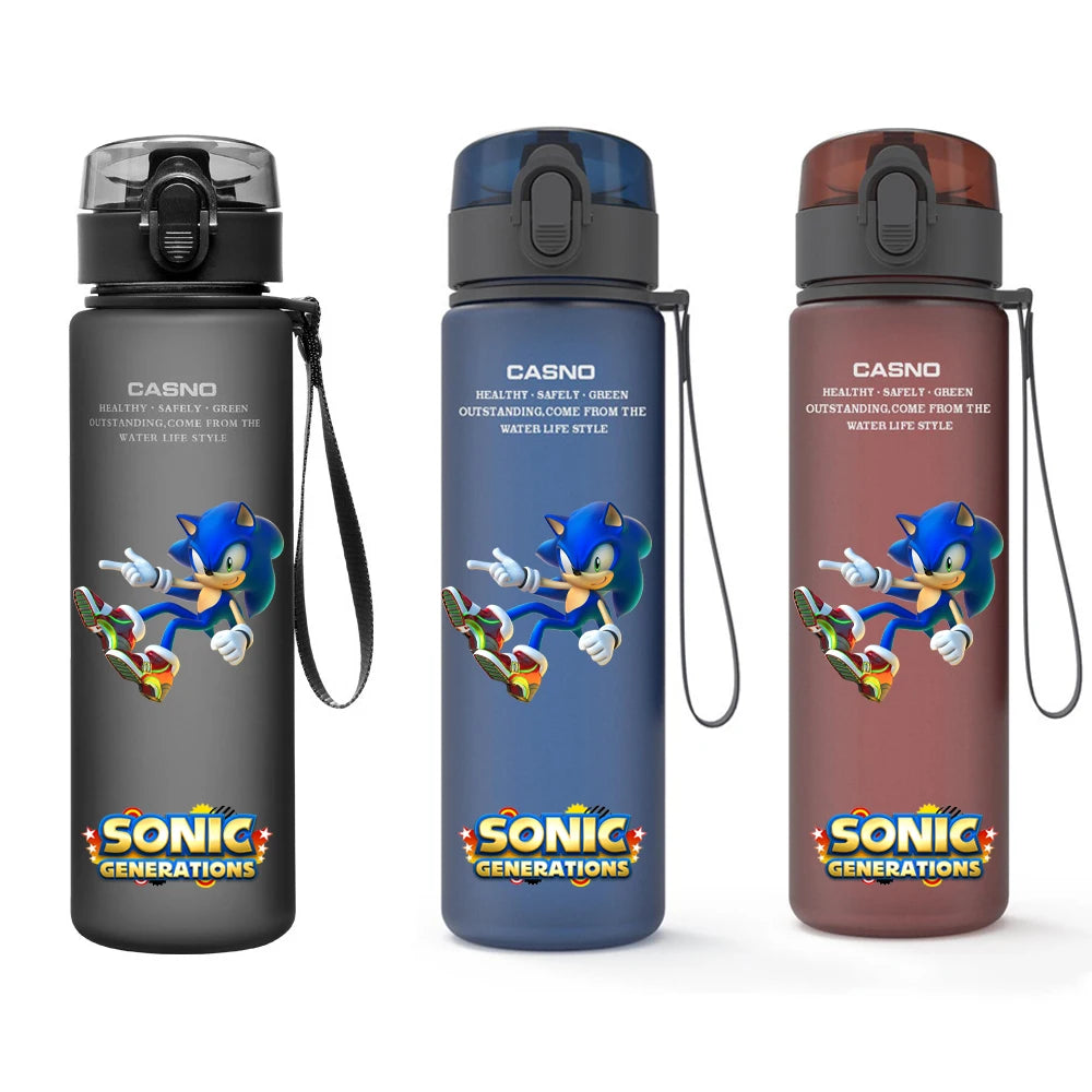 560ML Sonic Hedgehog Sports Water Bottle Portable Gym Travel Clear Leakproof Drinking Bottle Frosted Water Cup Gift for Friends