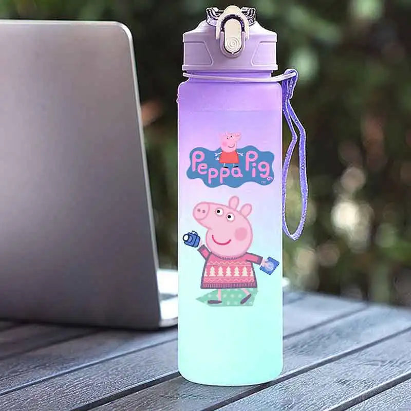 Peppa Pig 750ML Adult Sports Bullet Cap Direct Drinking Travel Plastic Bottle Children's Large Capacity Gradual Change Straw Cup