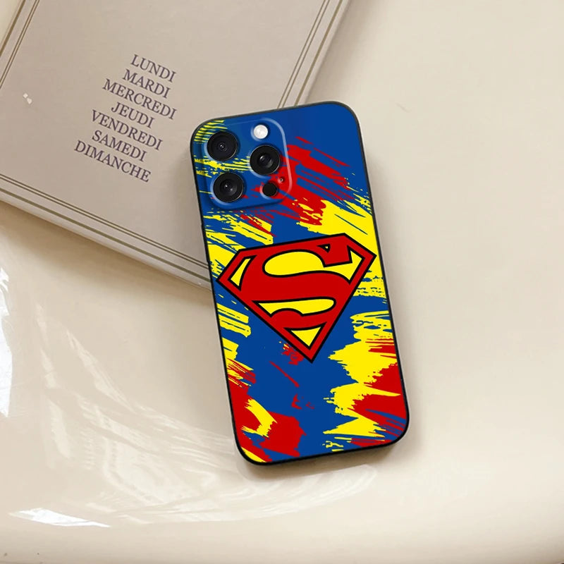 Super-mans B-Batmans Logo For iPhone 15 14 13 12 11 XS XR X 8 7 SE Pro Max Plus Mini Black Soft Phone Case