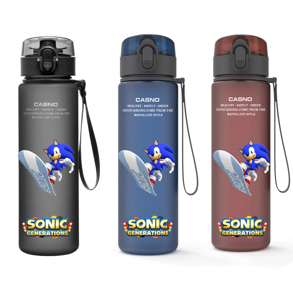 560ML Sonic Hedgehog Sports Water Bottle Portable Gym Travel Clear Leakproof Drinking Bottle Frosted Water Cup Gift for Friends