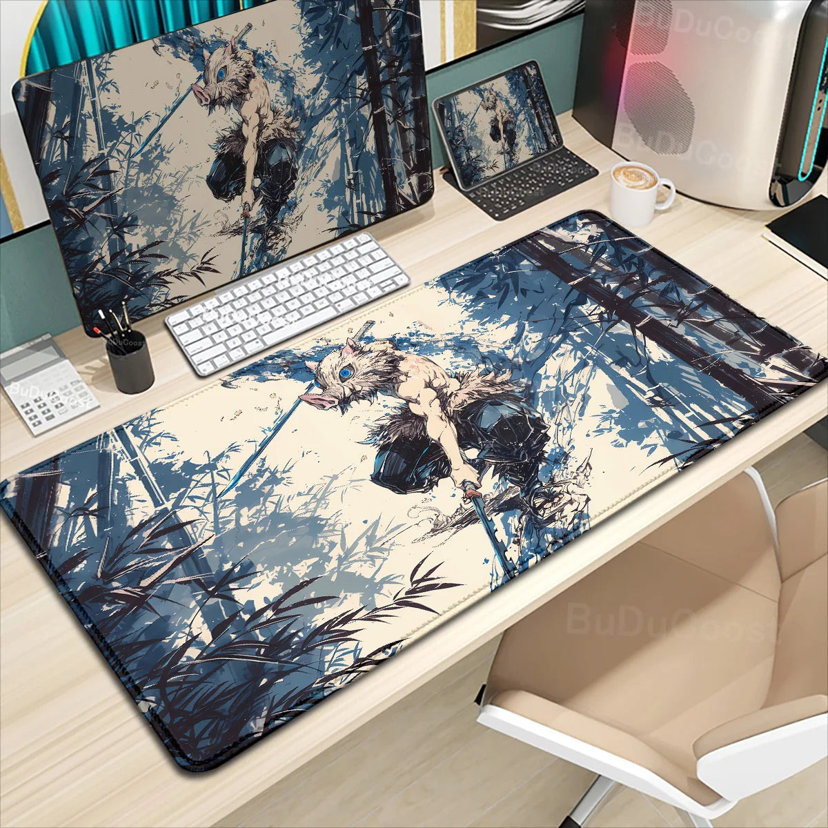 XXL Anime Demon Slayer Kochou Shinobu Mousepad Computer Gamer Lock Edge Table Pad Large Keyboard Mouse Pad Natural Rubber Carpet