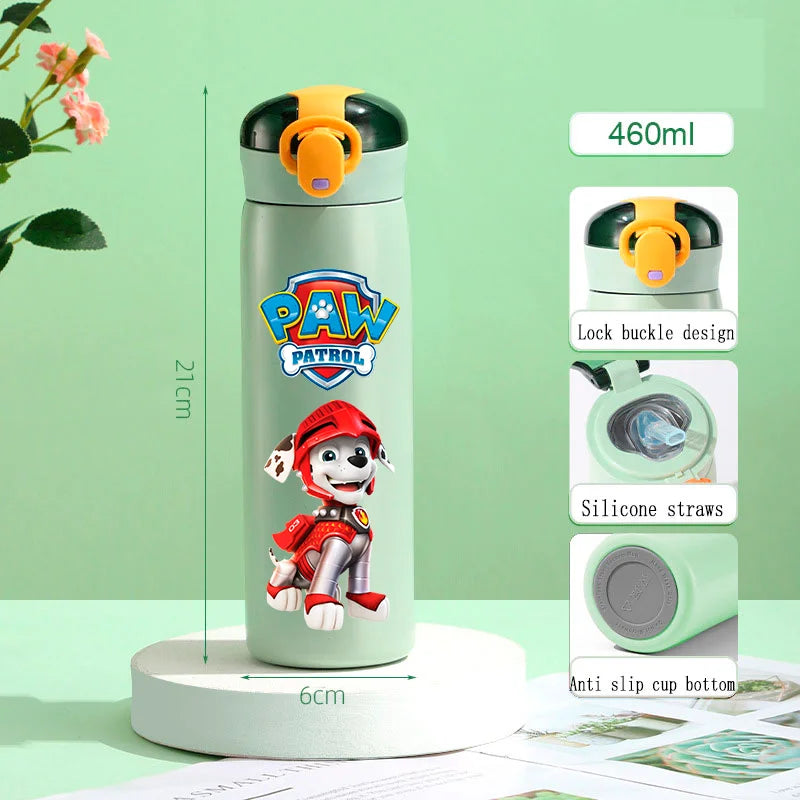 PAW Patrol 460ml Thermal Cup Bouncing Childrens Straw Cup Portable Outdoor Sports Water Cup Drinking Stainless Steel Bottle