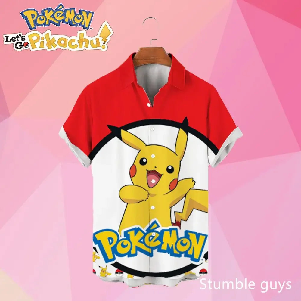 Pokemon Pikachu Hawaiian Men's Shirts 3D Printed Men's Summer Beach Oversize Anime Short-sleeved T-shirt