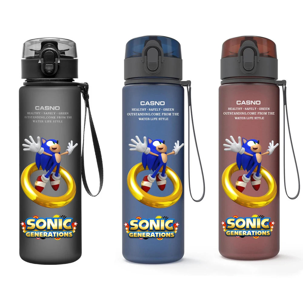 560ML Sonic Hedgehog Sports Water Bottle Portable Gym Travel Clear Leakproof Drinking Bottle Frosted Water Cup Gift for Friends