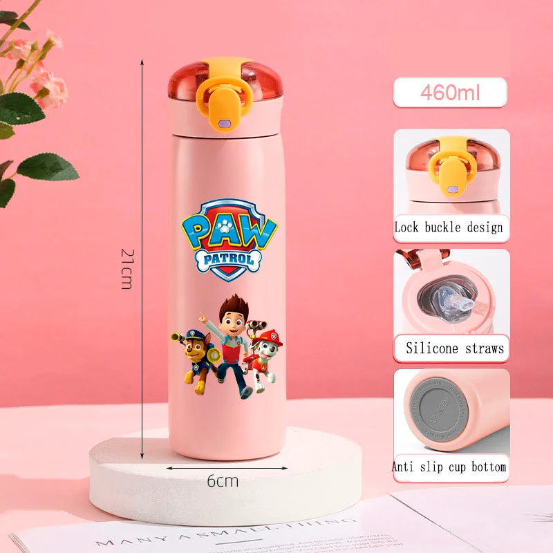 PAW Patrol 460ml Thermal Cup Bouncing Childrens Straw Cup Portable Outdoor Sports Water Cup Drinking Stainless Steel Bottle