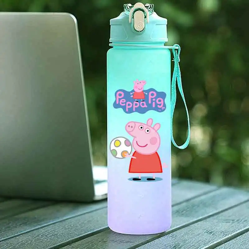 Peppa Pig 750ML Adult Sports Bullet Cap Direct Drinking Travel Plastic Bottle Children's Large Capacity Gradual Change Straw Cup