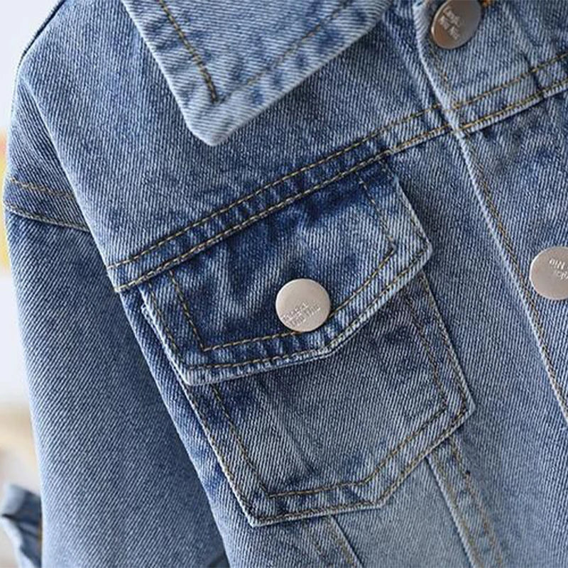 Fashion Cartoon Denim Jacket For Girls Coat Spring Autumn Childrens Outerwear Kids Casual Jackets Costume 2-7 Years