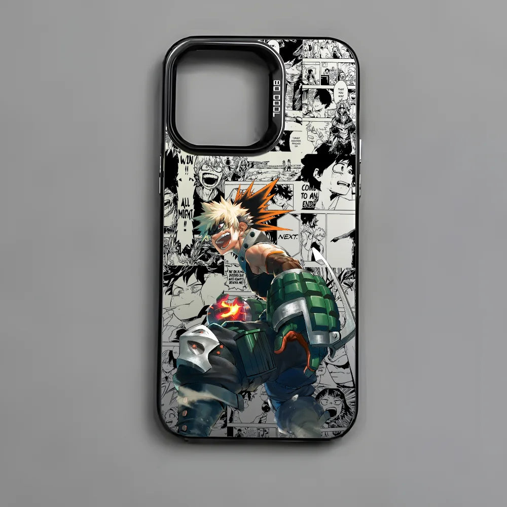 Anime K-Katsuki Bakugo Phone Case For iPhone 16 15 14 13 12 11 Pro Max Black Matte Multicolor Laser Metallic Aurora Cover - ST Superstore