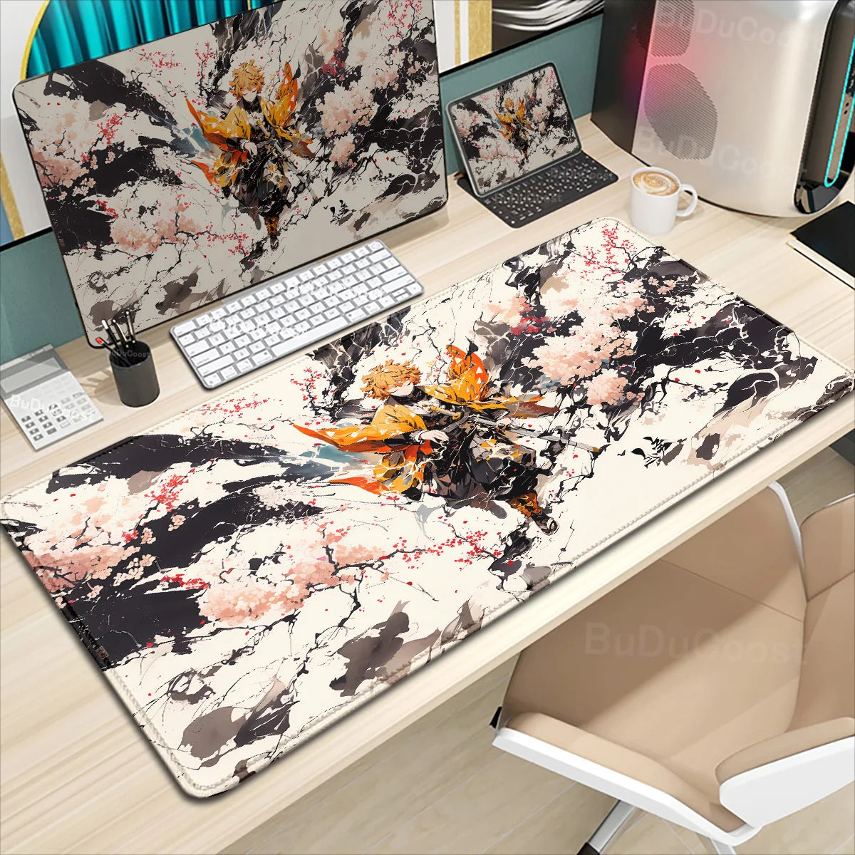XXL Anime Demon Slayer Kochou Shinobu Mousepad Computer Gamer Lock Edge Table Pad Large Keyboard Mouse Pad Natural Rubber Carpet