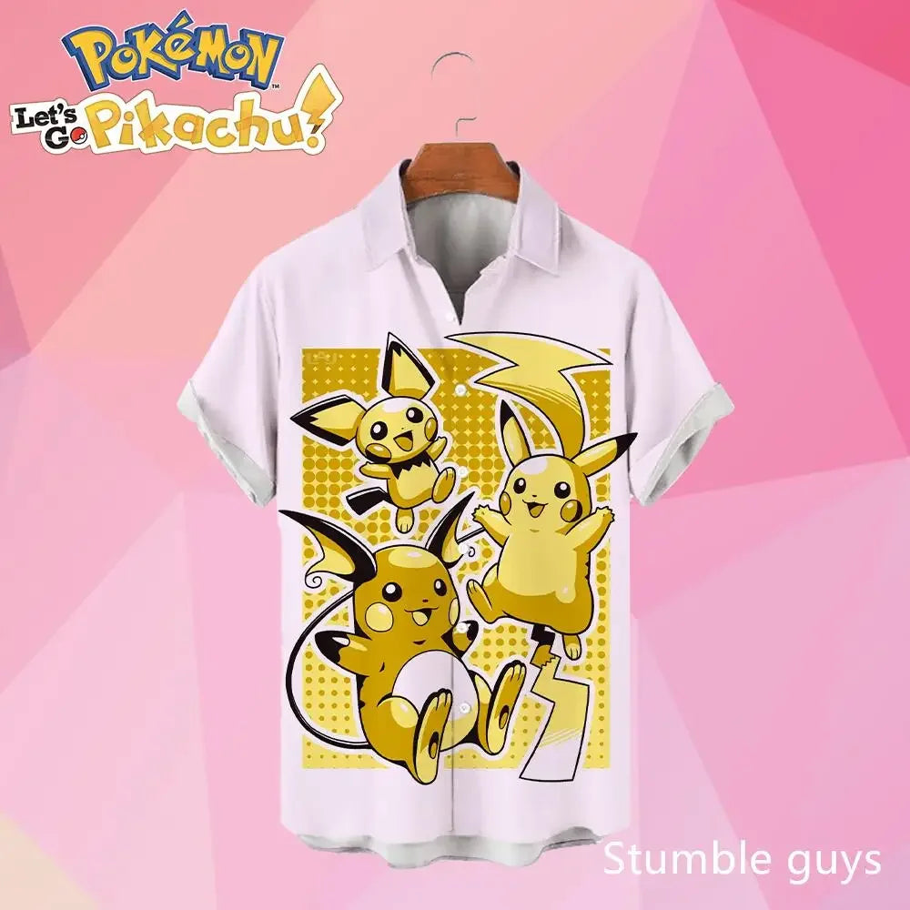 Pokemon Pikachu Hawaiian Men's Shirts 3D Printed Men's Summer Beach Oversize Anime Short-sleeved T-shirt