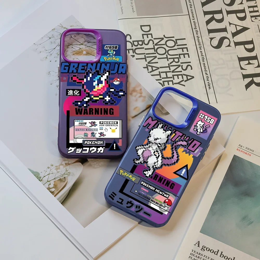 Mewtwo Greninja Cute Phone Case For IPhone 16 Pro Max 15 14 13 12 11 Plus Multicolor Aurora Laser Shockproof Funda