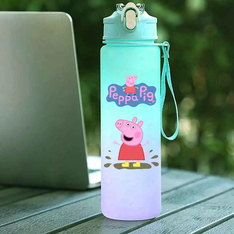 Peppa Pig 750ML Adult Sports Bullet Cap Direct Drinking Travel Plastic Bottle Children's Large Capacity Gradual Change Straw Cup