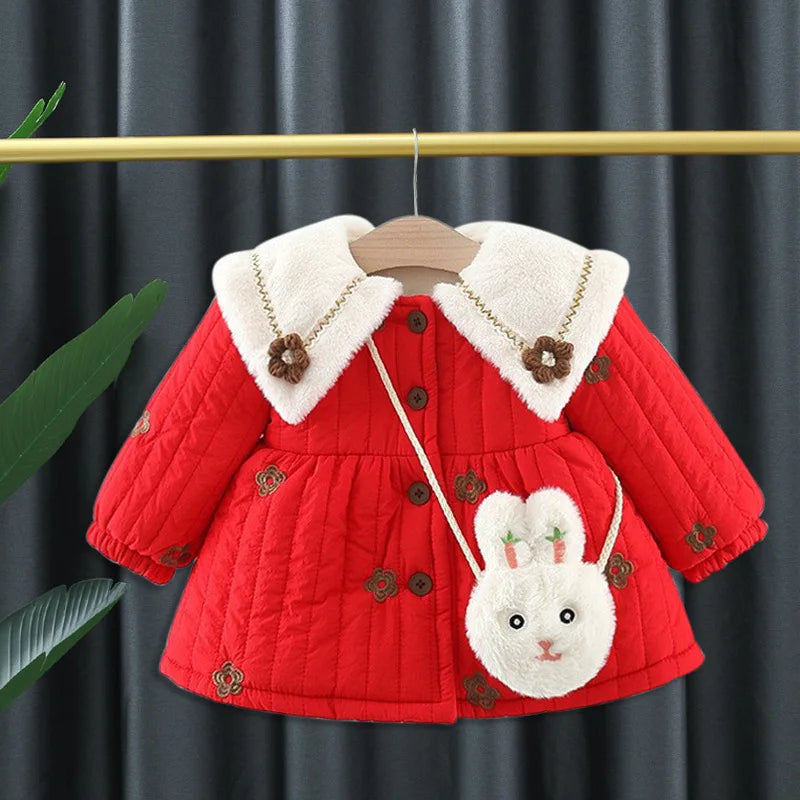 2023 Newborn baby girl clothes floral hooded cotton-padded jacket outerwear for 1 year baby birthday clothing girls outfits coat