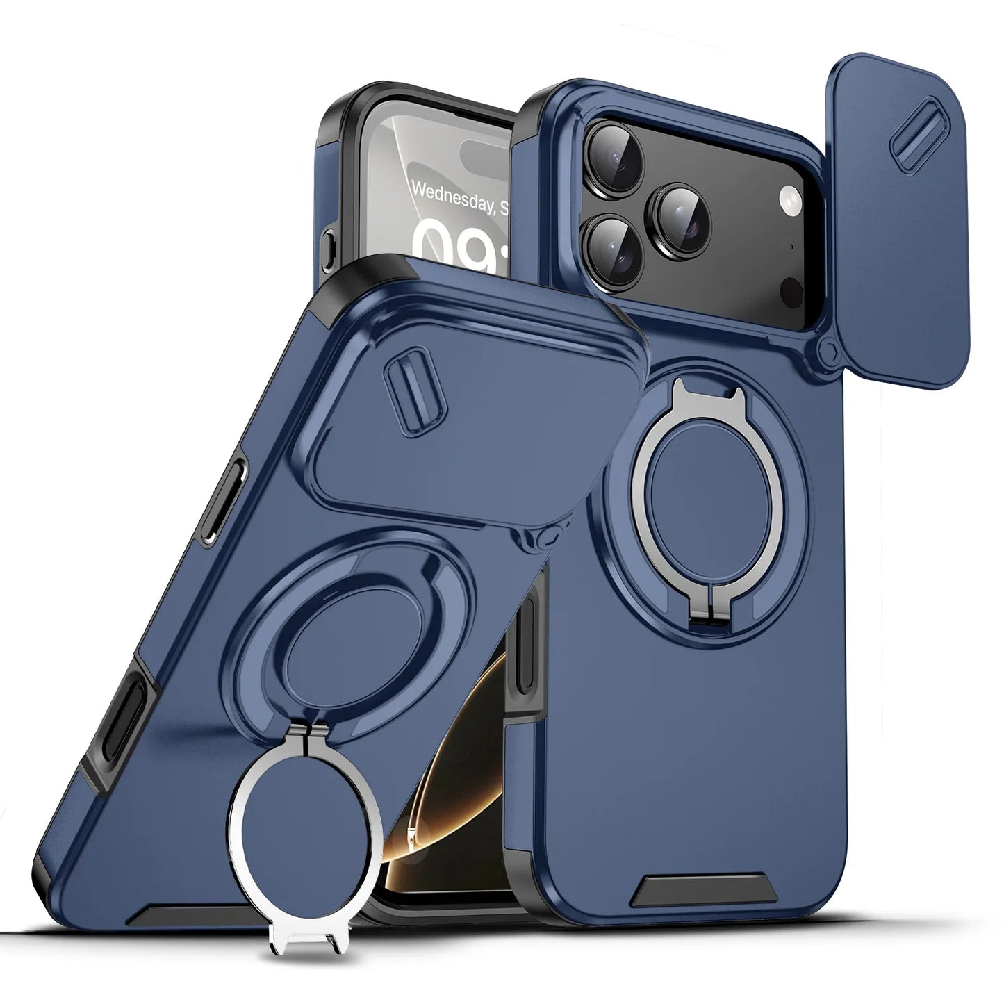 For Magsafe Magnetic Ring Holder Fold Bracket Phone Case For iPhone 17 Air 16 15 14 Plus 13 12 11 Pro Max 16E Slide Camera Cover