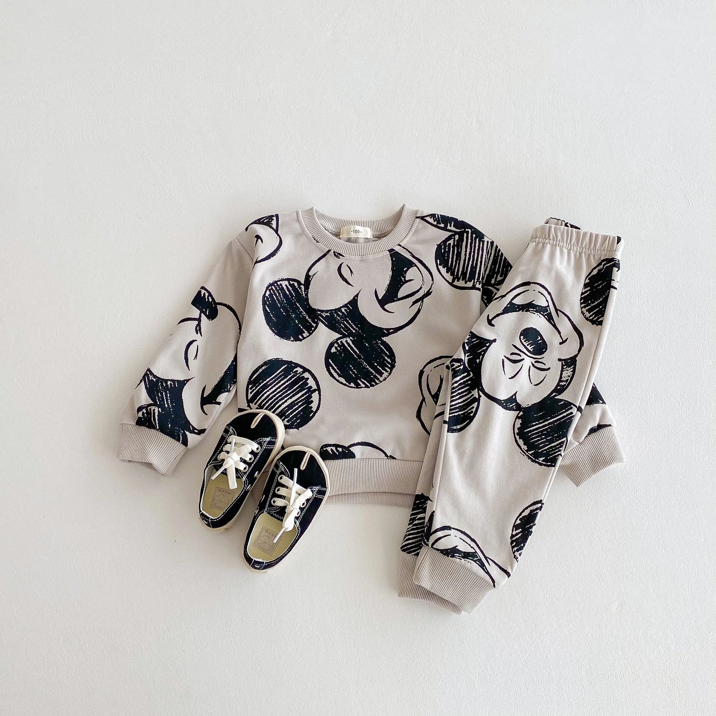 Full-print Minnie Cute Baby Girls Sweatshirt Suit Spring Fall Children's Clothes Loose Fashion Long Sleeve Tops Pants 2piece Set