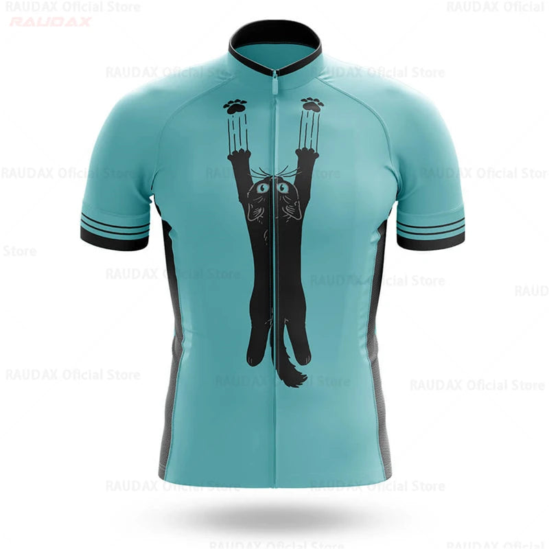 Cycling Jersey Men CARTOON CAT Bike Top MTB Bicycle Shirt Mountain Road Riding Clothing Short Sleeve Summer Biking Blouse