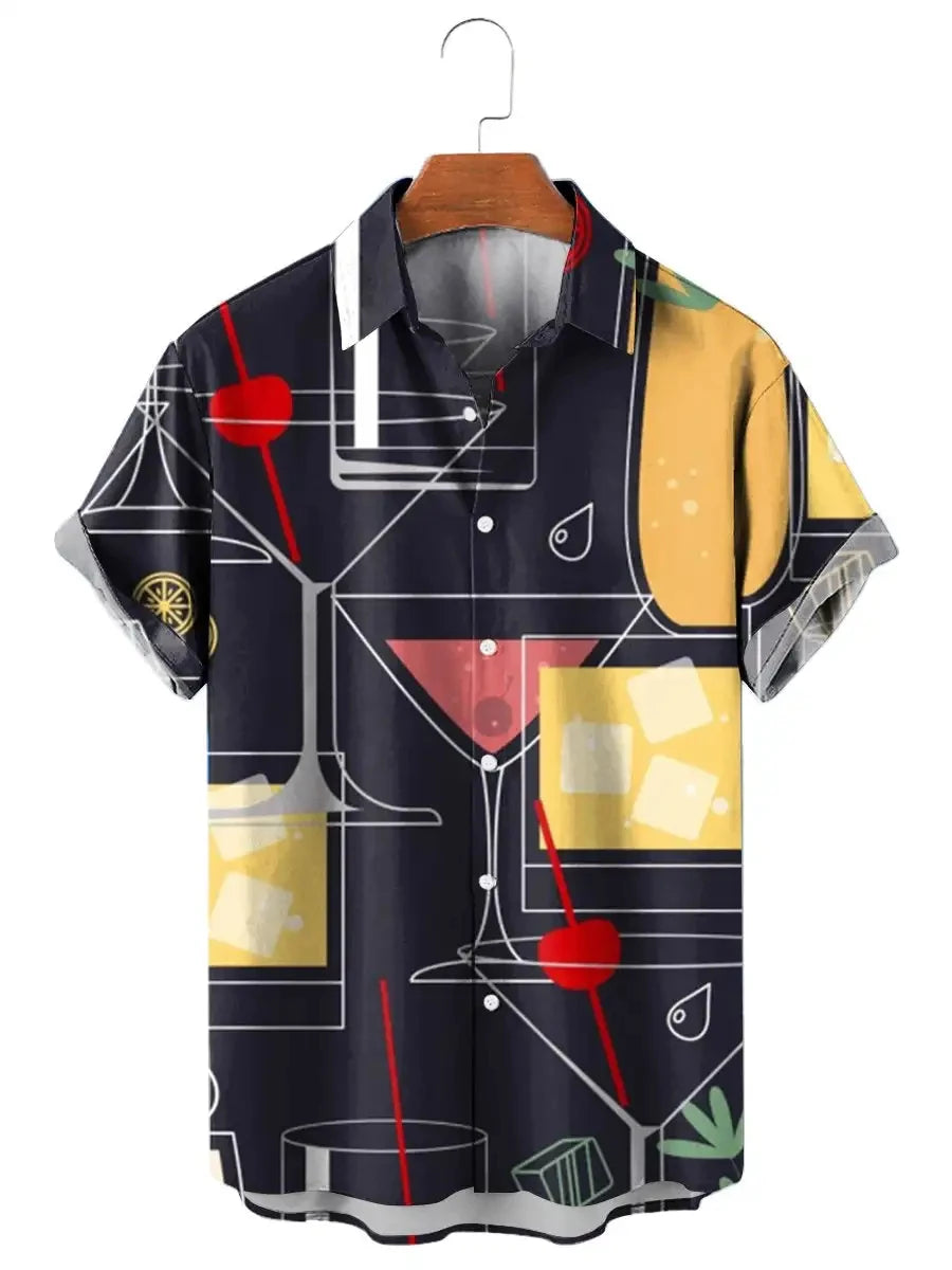 Men's Hawaiian Shirt Summer Lapel Plaid Printed Shirt for Men Casual Fashion Short Sleeve T-Shirt Retro Funny Male Clothes