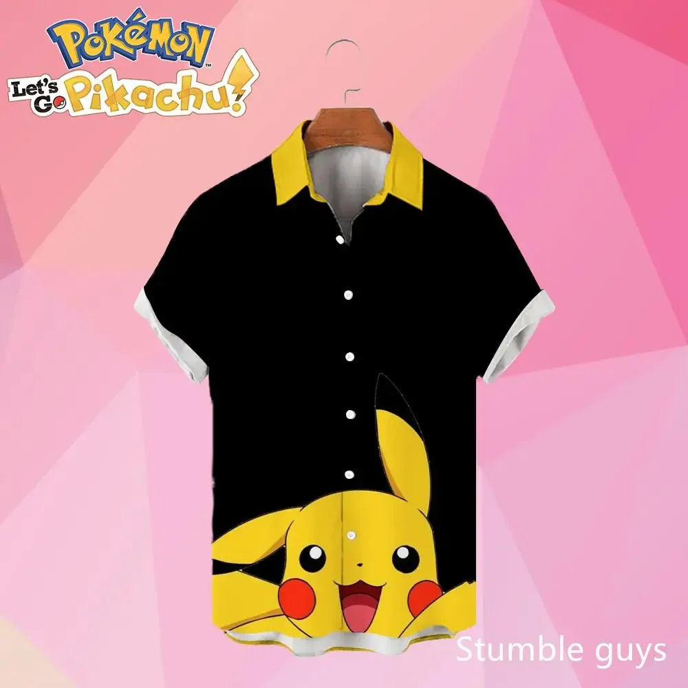 Pokemon Pikachu Hawaiian Men's Shirts 3D Printed Men's Summer Beach Oversize Anime Short-sleeved T-shirt
