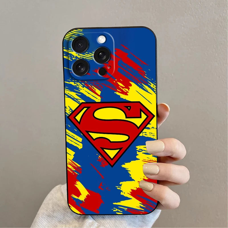 Super-mans B-Batmans Logo For iPhone 15 14 13 12 11 XS XR X 8 7 SE Pro Max Plus Mini Black Soft Phone Case